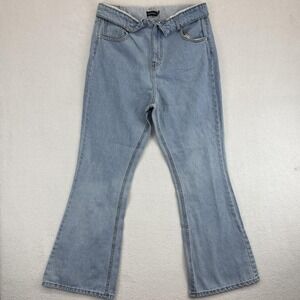PrettyLittleThing Jeans Womens 10 Light Blue Flare High Rise Cotton Denim PLT